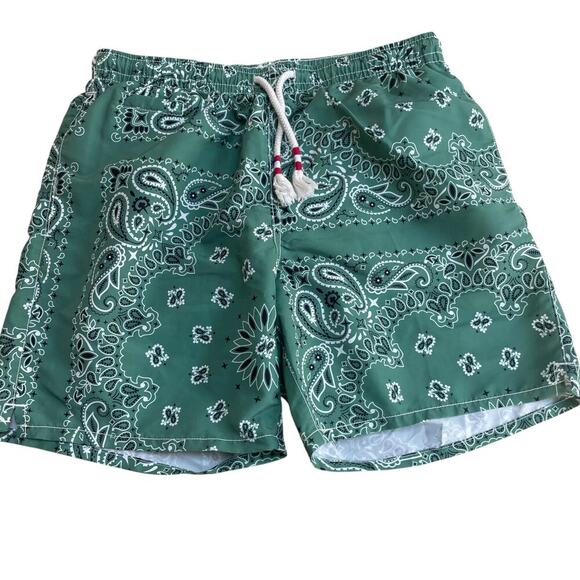 MC2 St Barth Swim Shorts/Trunks Mid-Length Caprese-Military Green Bandanna Print - Picture 3 of 16